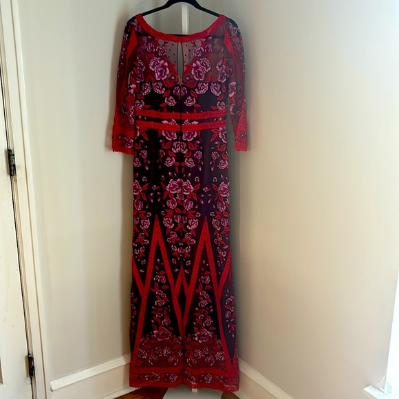 MARCHESA NOTTE Wine Floral Lace  Mesh Embroidered  Gown Red Pink Purple Size 8 - Picture 4 of 11
